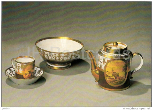 Cup and Saucer , Slop-Basin , Teapot - Russian porcelain of 18.-19. century - 1984 - Russia USSR - unused - JH Postcards