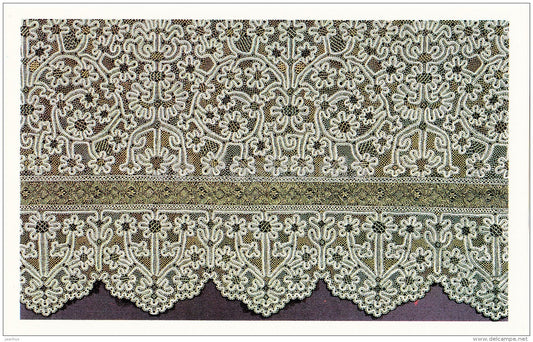 detail of a bed valance - Nizhny Novgorod province - Russian Lace - handicraft - 1983 - Russia USSR - unused - JH Postcards