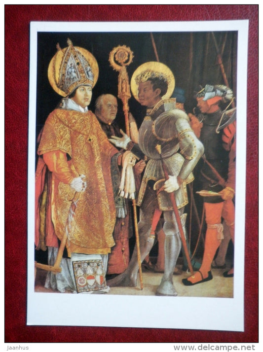 painting by Matthias Grünewald - Meeting of St Erasmus and St Mauritius - german art - unused - JH Postcards