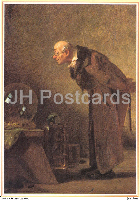 painting by Carl Spitzweg - Der Alchimist - German art - Germany - unused - JH Postcards