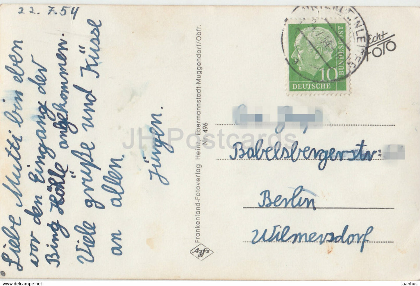 Bing Hohle - Streitberg - Venusgrotte - cave - 496 - old postcard - 1954 - Germany - used