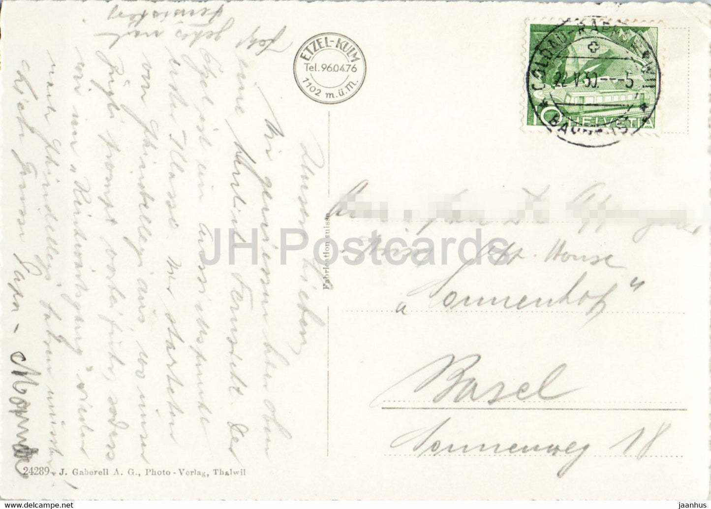 Der Sihlsee gegen Willerzell und Drusbergkette - 24289 - carte postale ancienne - 1950 - Suisse - utilisé