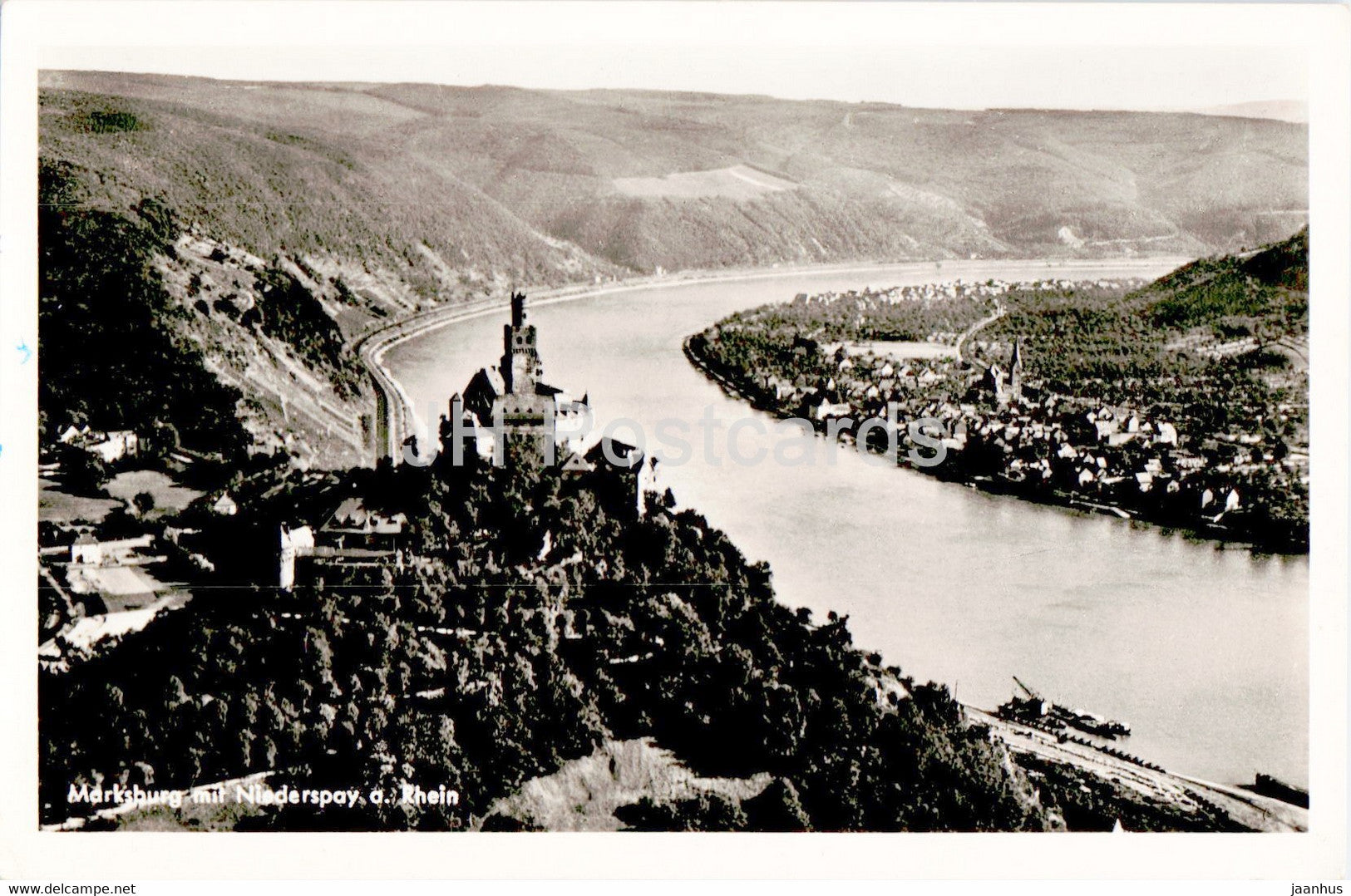 Marksburg mit Niederspay a Rhein - old postcard - 1955 - Germany - used - JH Postcards