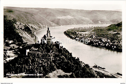 Marksburg mit Niederspay a Rhein - old postcard - 1955 - Germany - used - JH Postcards