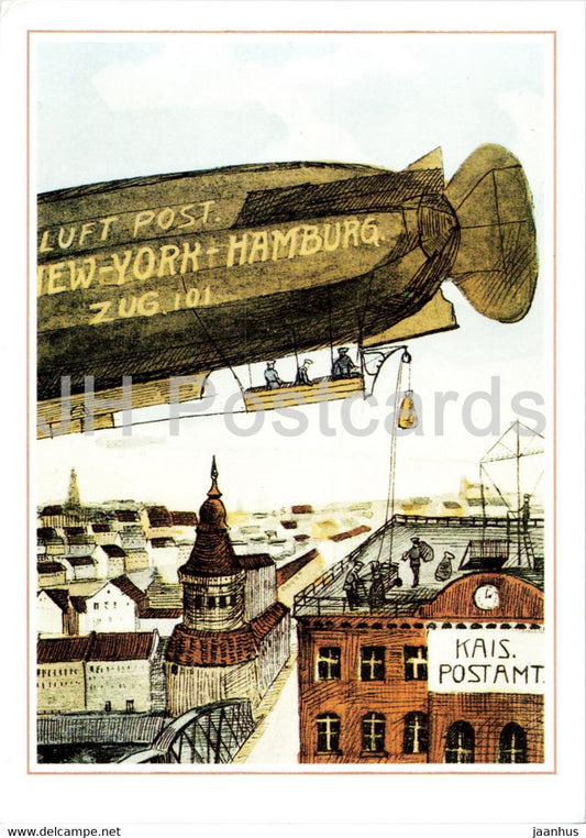 Postbeforderung mit dem Luftschiff - 1908 - balloon - Zeppelin - 500 Jahre Post - Germany - unused - JH Postcards