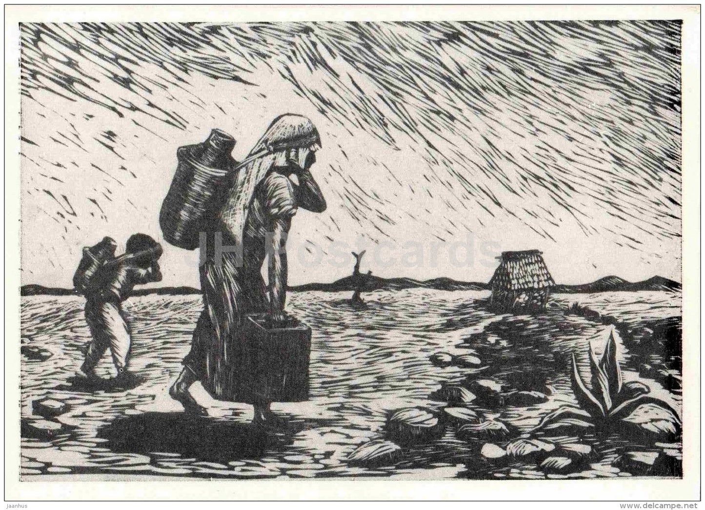 painting by Elena Huerta - Indian woman carrying water - Mexican art - Mexico - 1957 - Russia USSR - unused - JH Postcards