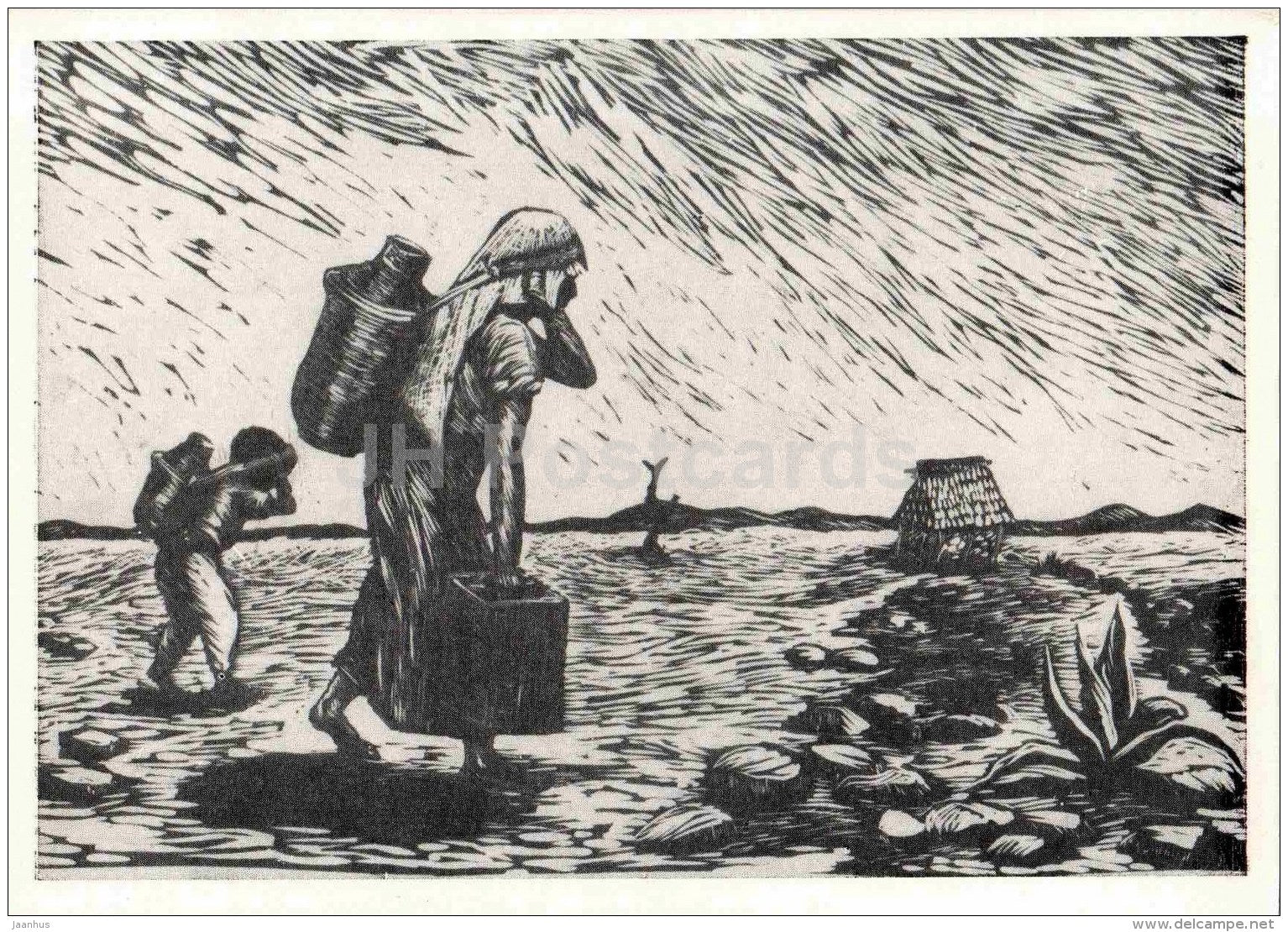 painting by Elena Huerta - Indian woman carrying water - Mexican art - Mexico - 1957 - Russia USSR - unused - JH Postcards