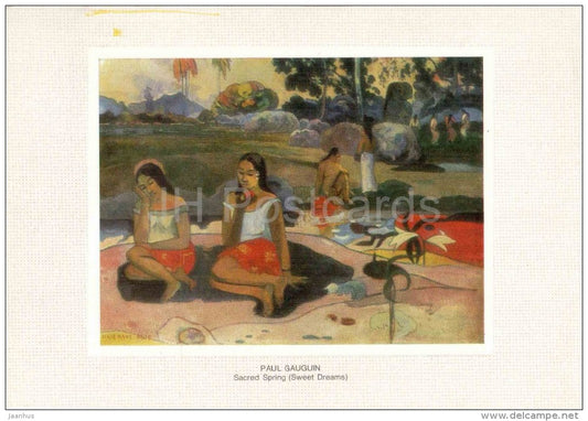 painting by Paul Gauguin - Sacred Spring (Sweet Dreams) - women - french art - unused - JH Postcards