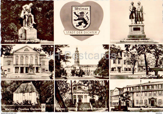 Weimar - Stadt Der Dichter - Shakespeare Denkmal - National Theater - Schloss - old postcard - Germany DDR - unused - JH Postcards