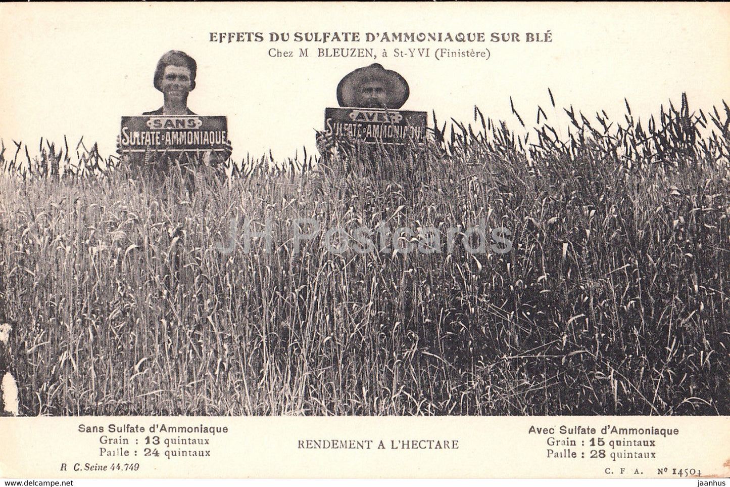 Effets du Sulfate d'Ammoniaque sur ble - Chez M Bleuzen - old postcard - France - unused - JH Postcards