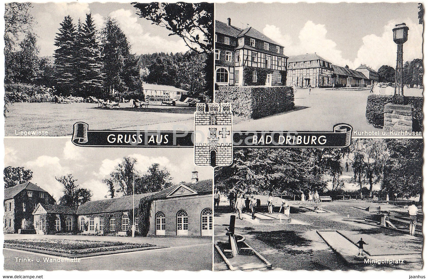 Gruss aus Bad Driburg - Liegewiese - Trink u Wandelhalle - Kurhotel Kurhauser - Minigolfplatz - golf - Germany - unused - JH Postcards