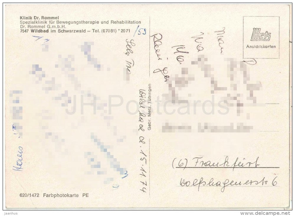 Klinik Dr. Rommel - Spezialklinik für Bewegungstherapie und Rehabilitation - clinic - Germany - 1974 gelaufen - JH Postcards