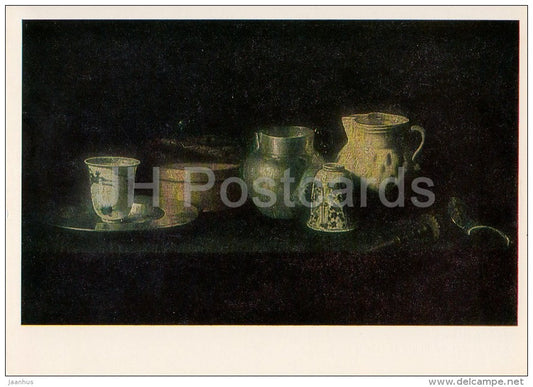 painting by Juan de Zurbaran - Still Life with a Chocolate Mill , 1640 - Spanish art - Russia USSR - 1984 - unused - JH Postcards