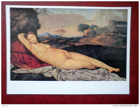 painting by Giorgione , Sleeping Venus - italian art - unused - JH Postcards