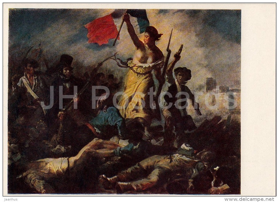 painting by Eugene Delacroix - Liberty Leading the People - barricades - French art - 1957 - Russia USSR - unused - JH Postcards