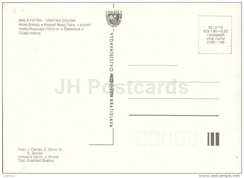 Stefanova - Mala Fatra - hotel Boboty - elky Rozsutec - Chata Vratna - Czechoslovakia - Slovakia - unused - JH Postcards