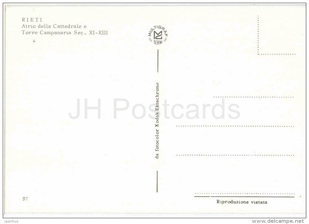 Atrio della Cattedrale , Torre Campanaria - cathedral , tower - Rieti - Lazio - 97 - Italia - Italy - unused - JH Postcards