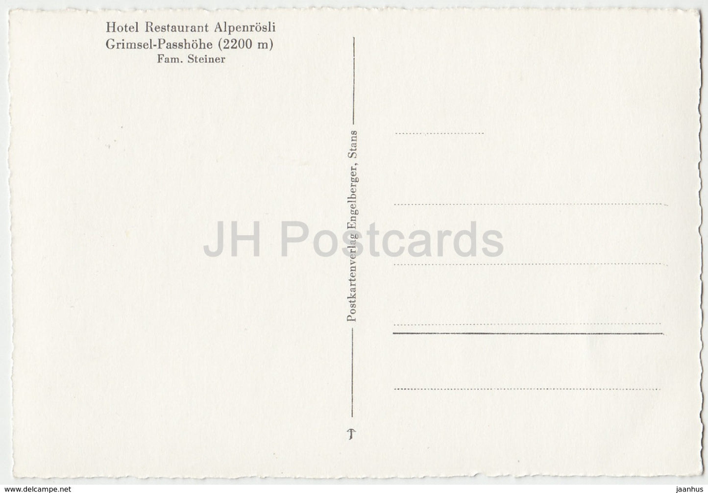 Grimsel-Passhohe - hôtel-restaurant Alpenrosli - 4410 - Suisse - carte postale ancienne - inutilisée