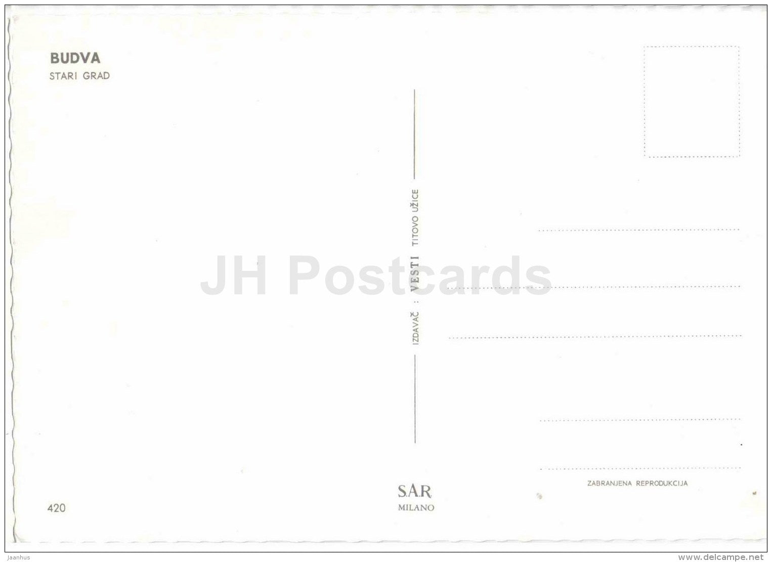 Stari Grad - Budva - 420 - Montenegro - Yugoslavia - unused - JH Postcards