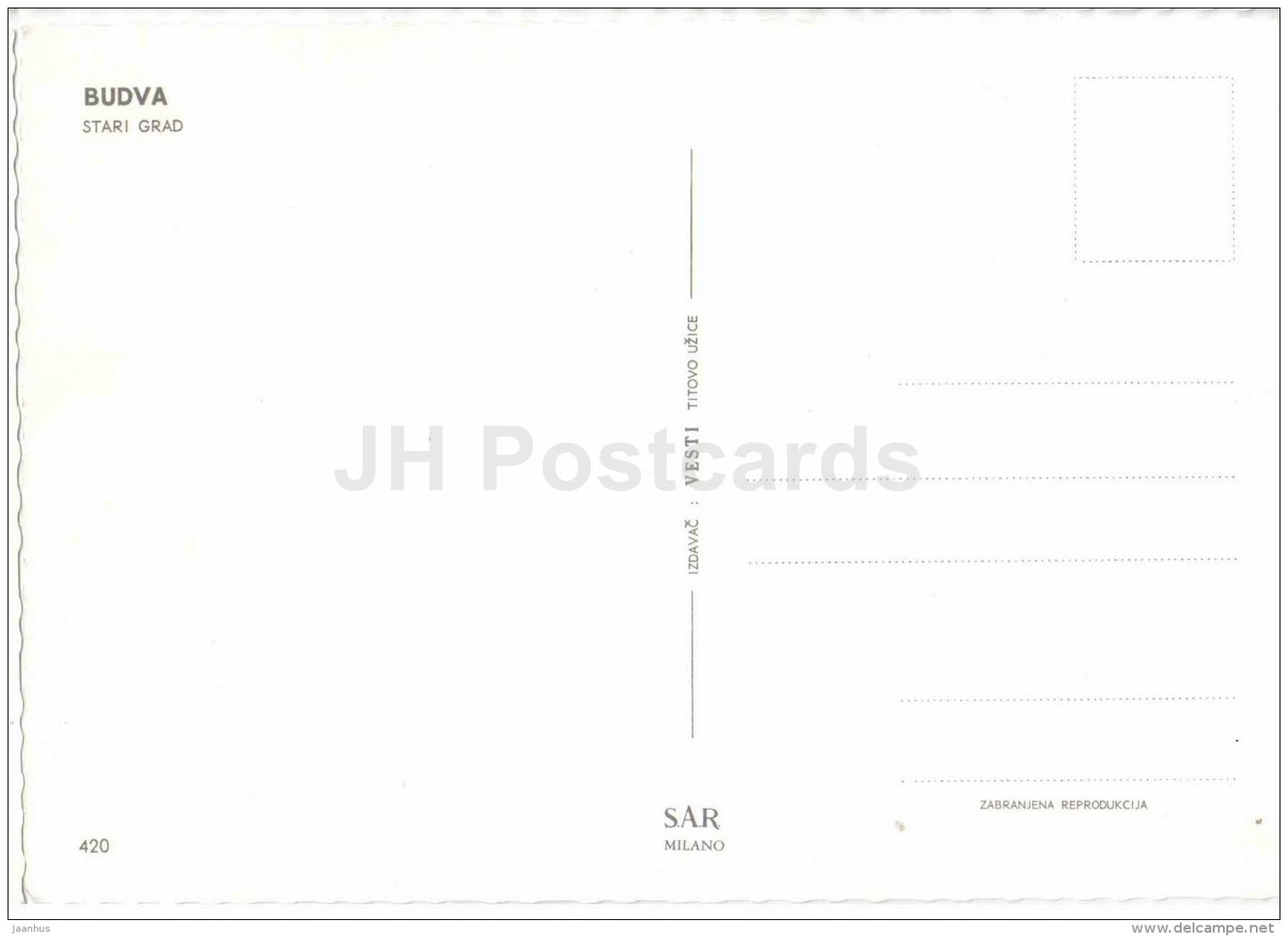 Stari Grad - Budva - 420 - Montenegro - Yugoslavia - unused - JH Postcards