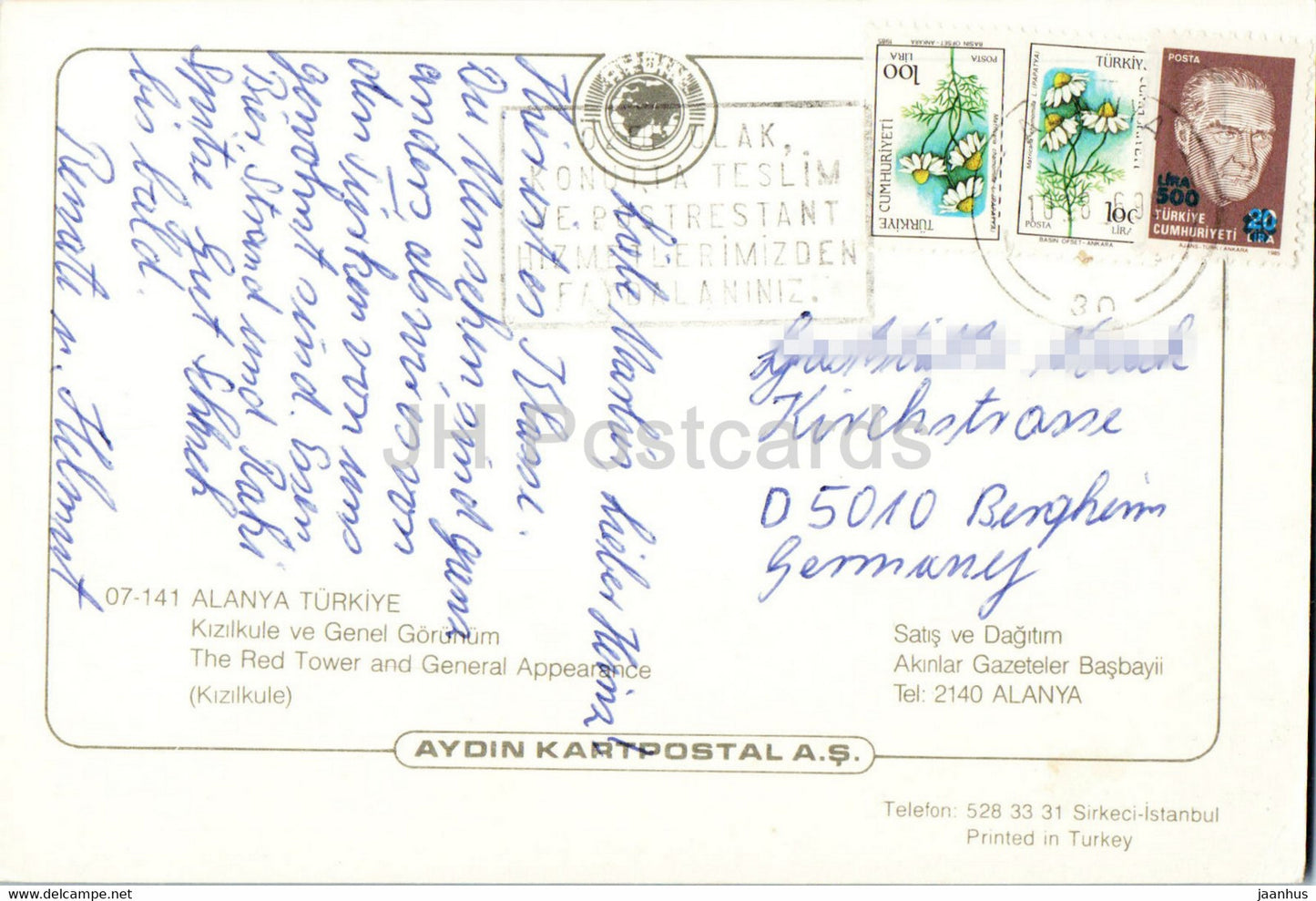 Alanya - The Red Tower and General Appearance - Kizilkule - 1969 - Turkey - used