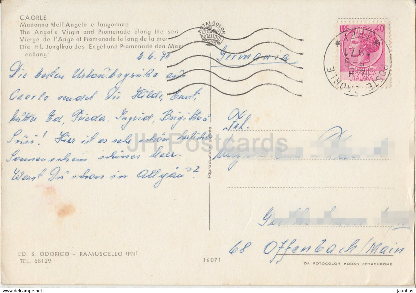 Caorle - Madonna dell'Angelo e lungomare - The Angel's Virgin and Promenade - car - Italy - 1971 - used