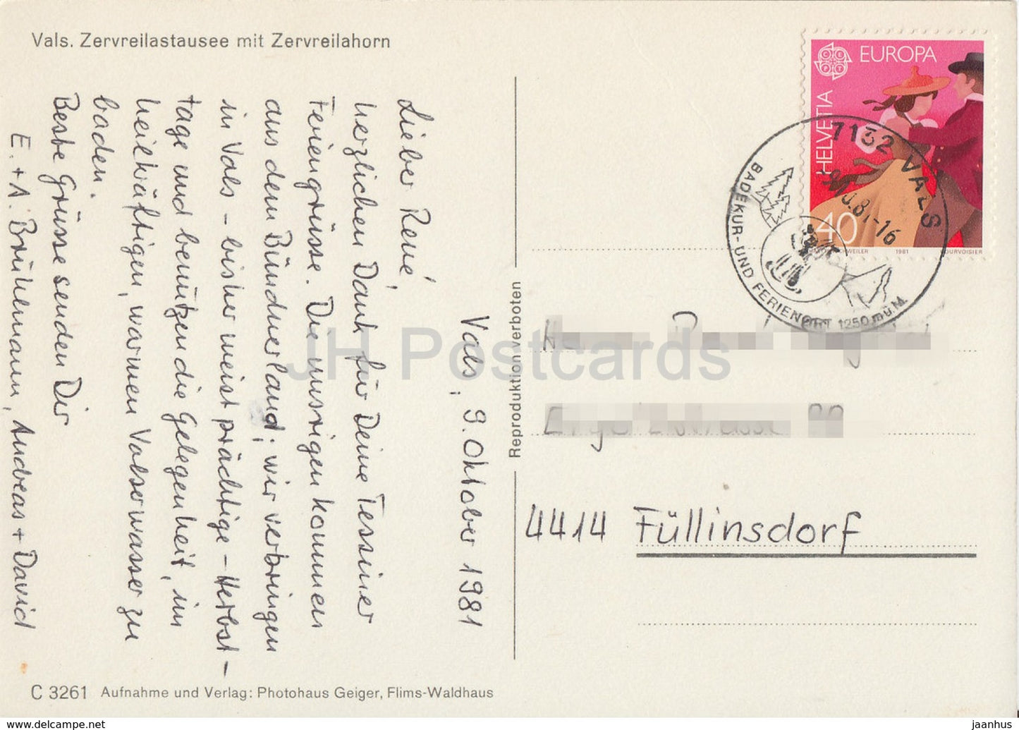 Vals - Zervreilastausee mit Zervreilahorn - 1981 - Switzerland - used