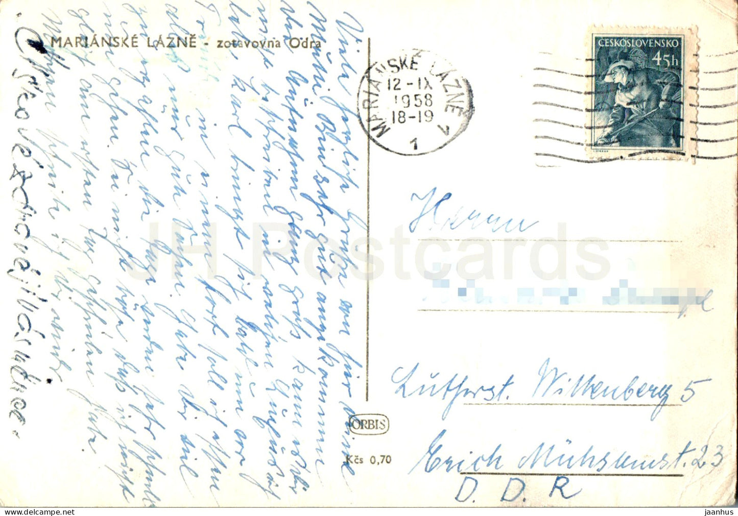 Marianske Lazne - zotavovna Odra - maison de convalescence - carte postale ancienne - 1958 - République tchèque - Tchécoslovaquie - utilisé