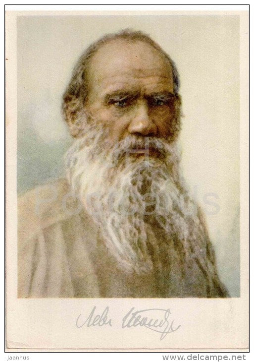 painting by S. Yakovlev - Portrait of russian writer L. Tolstoy - russian art - unused - JH Postcards
