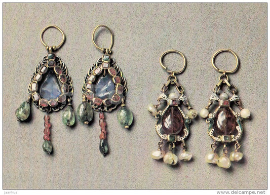 Earrings - gold - silver - Russian Applied Art - 1987 - Russia USSR - unused - JH Postcards