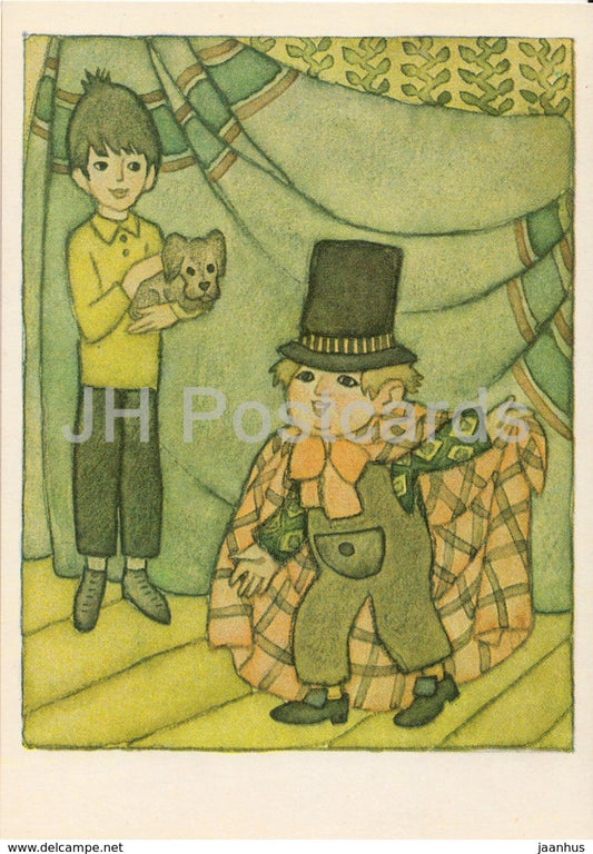 Karlsson-on-the-Roof by Astrid Lindgren - Boy - puppy - illustration by N. Poplavskaya - 1976 - Russia USSR - unused - JH Postcards