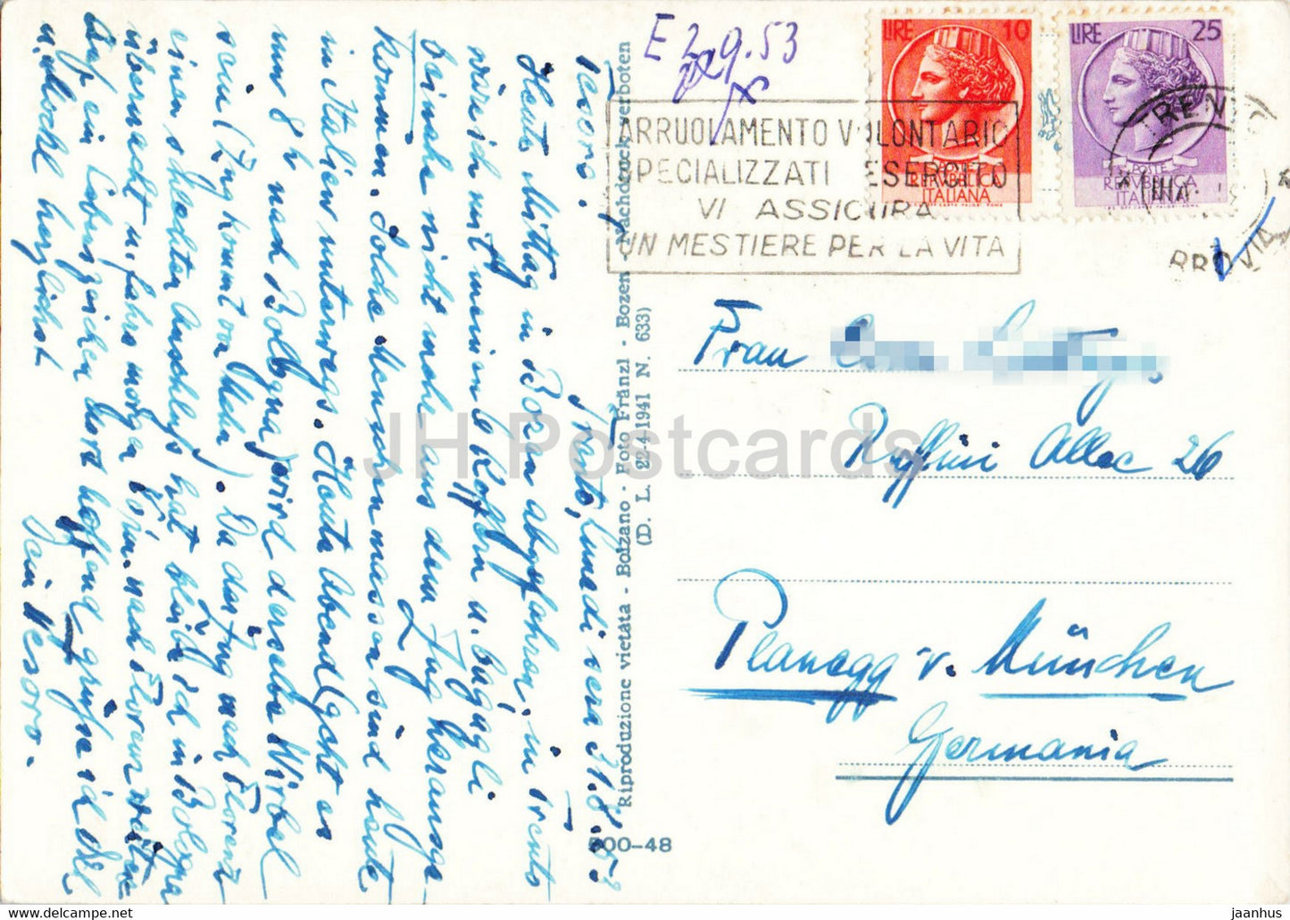 Dolomiti M Catinaccio 2986 m - Bozen - Rosengarten Gruppe 2986 m - Eisacktal - old postcard - 1953 - Italy - used