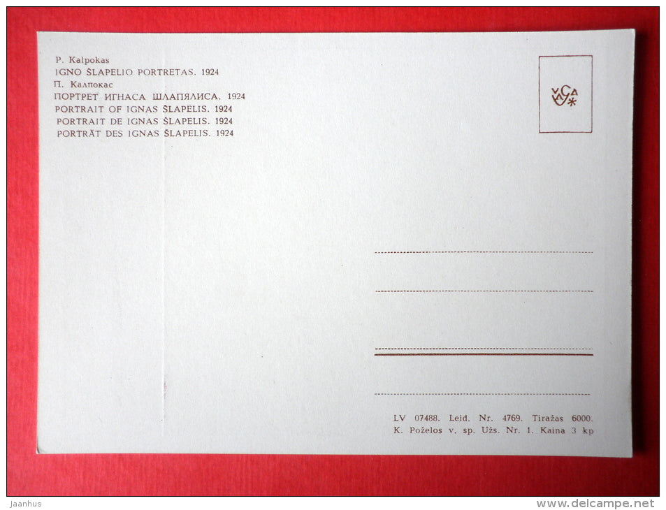 painting by Petras Kalpokas - Portrait of Ignas Slapelis , Art Historian. 1924 - lithuanian art - unused - JH Postcards