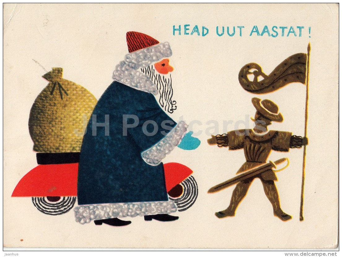 New Year Greeting card by L. Härm - 1 - Santa Claus - Old Thomas - 1965 - Estonia USSR - used - JH Postcards