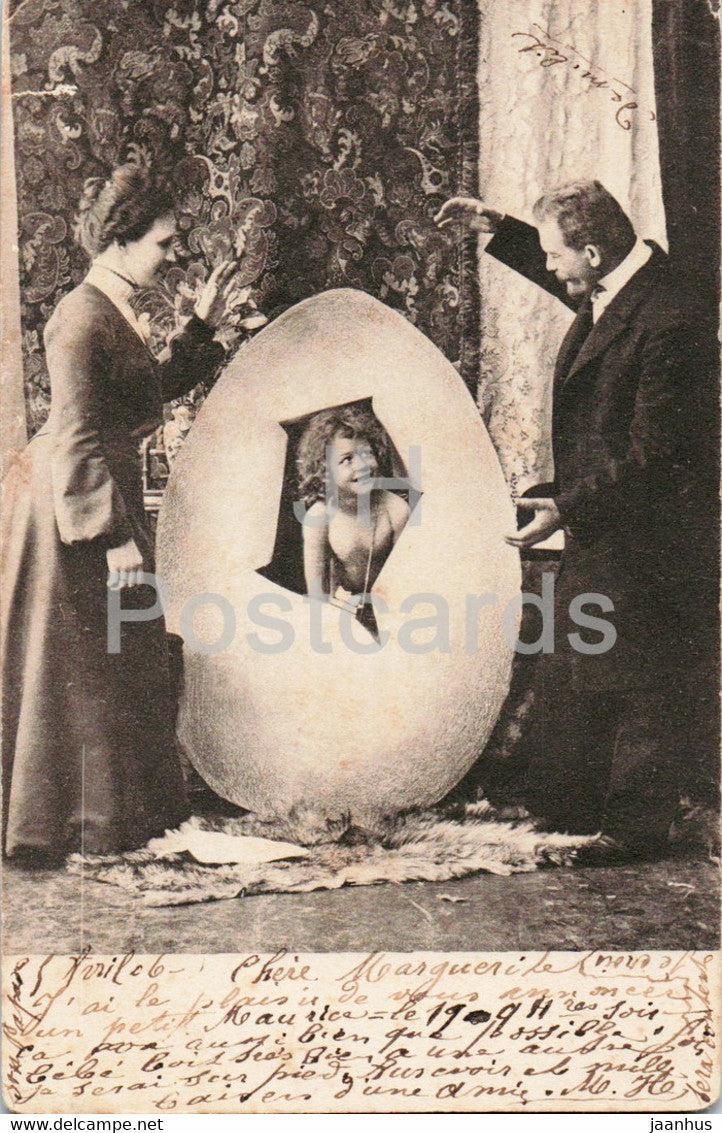 Easter Greeting Card - family - Serie 253 - old postcard - 1906 - France - used - JH Postcards