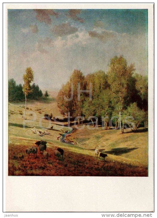 painting by V. Orlovsky - Birch Grove , 1886 - sheep - russian art - unused - JH Postcards