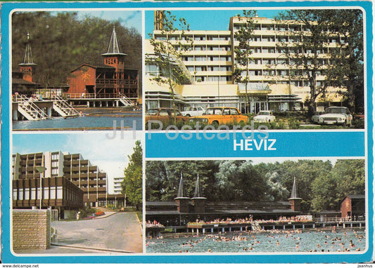 Heviz - spa - hotel - cars - multiview - 1983 - Hungary - used - JH Postcards