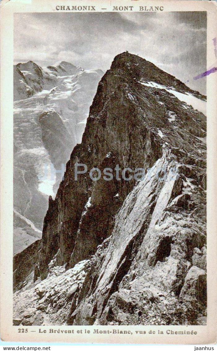 Chamonix - Mont Blanc - Le Brevent et le Mont Blanc vus de la Cheminee - 225 - old postcard - France - used - JH Postcards
