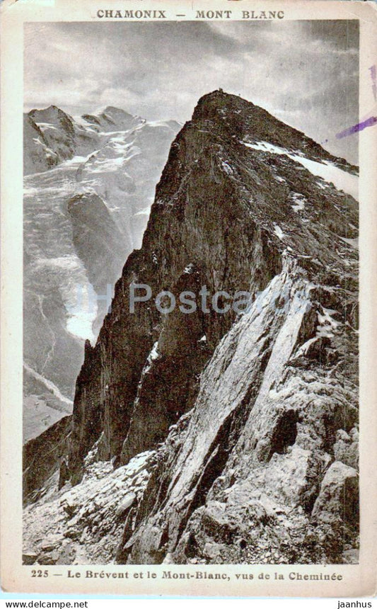 Chamonix - Mont Blanc - Le Brevent et le Mont Blanc vus de la Cheminee - 225 - old postcard - France - used - JH Postcards