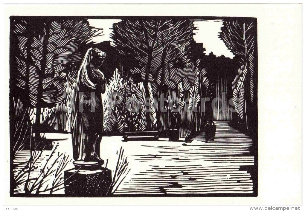 engraving by. A. Ushin - Venus Callipyge statue , 12 roads - Pavlovsk Park - 1969 - Russia USSR - unused - JH Postcards