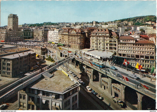 Lausanne - Le Grand Pont et la Tour Bel Air - bus - cars - 1639 - Switzerland - unused - JH Postcards