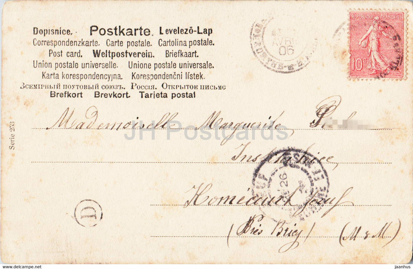 Ostergrußkarte - Familie - Serie 253 - alte Postkarte - 1906 - Frankreich - gebraucht