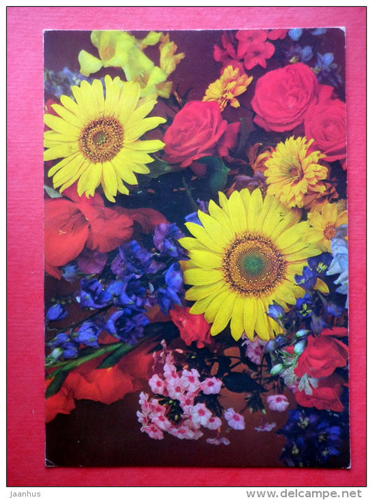 Greeting Card - roses - flowers - tree - Finland - sent from Finland to USSR Estonia 1987 - JH Postcards