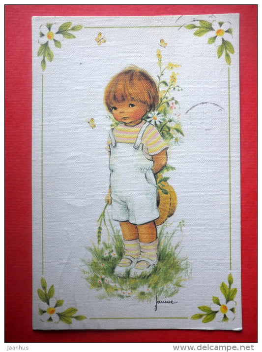 illustration - boy - EUROA CEPT - Belgium - sent from Finland Turku to Estonia USSR 1986 - JH Postcards