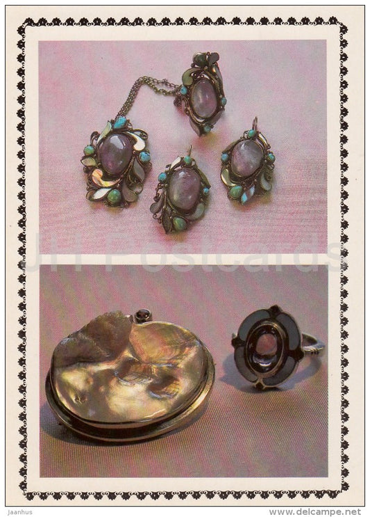 A set of jewelry - brooch - ring -1 - Modern art of Russian Jewelers - 1985 - Russia USSR - unused - JH Postcards
