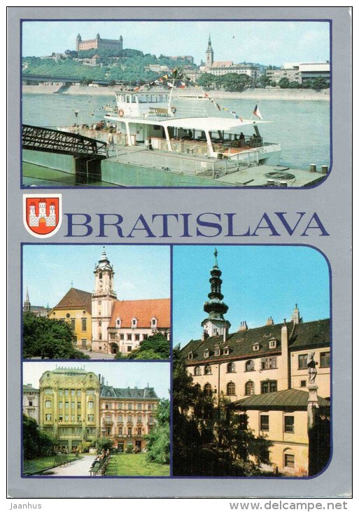 Bratislava - Danube river - 4. April square - Town Hall - passenger boat - Czechoslovakia - Slovakia - used 1983 - JH Postcards