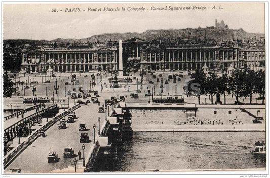 Pont et Place de la Concorde - Concord Square and Bridge - 26 - Paris - France - unused - JH Postcards