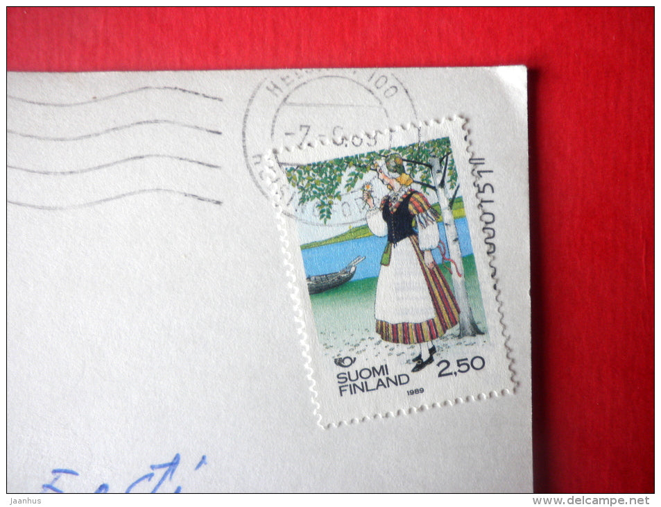 illustration - school - teacher - children - 2929/1 - Finland - sent from Finland Helsinki to Estonia USSR 1989 - JH Postcards