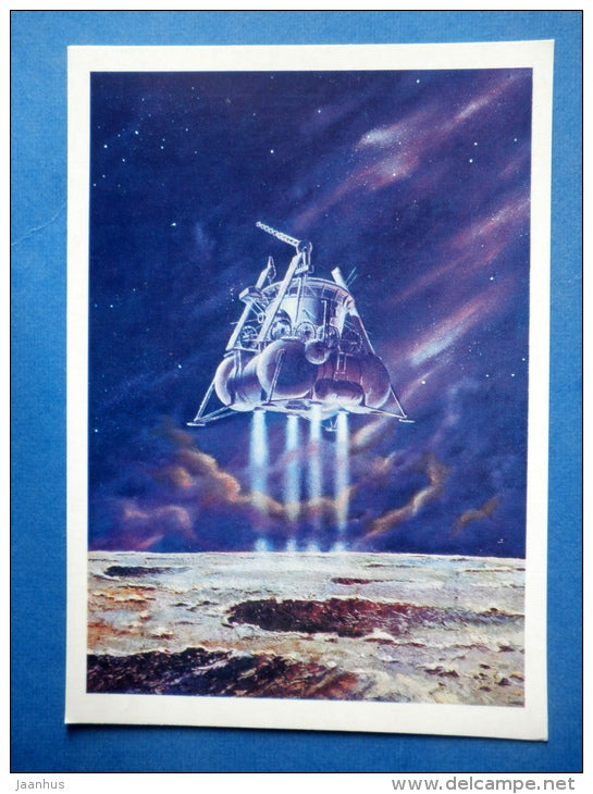 illustration by cosmonaut A. Leonov and Sokolov - Toward the Moon with Moon-Walker - space - Russia USSR - 1973 - unused - JH Postcards