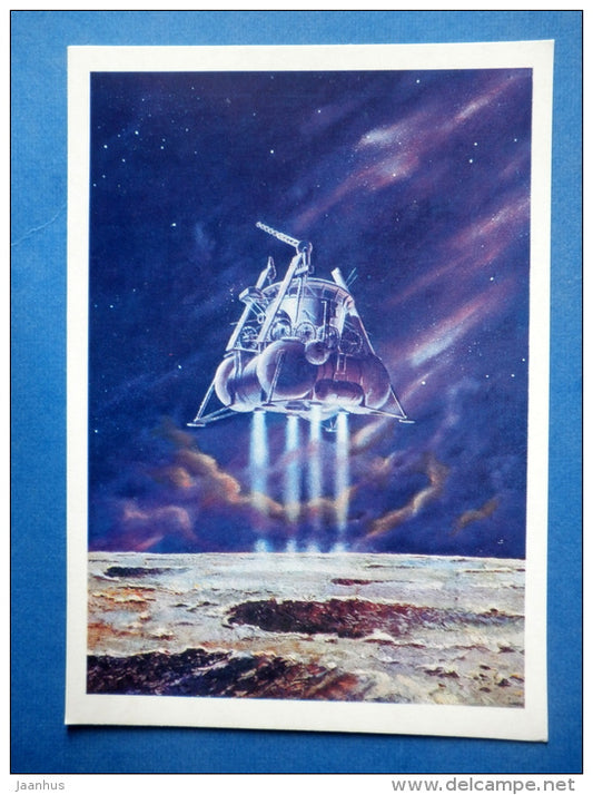 illustration by cosmonaut A. Leonov and Sokolov - Toward the Moon with Moon-Walker - space - Russia USSR - 1973 - unused - JH Postcards